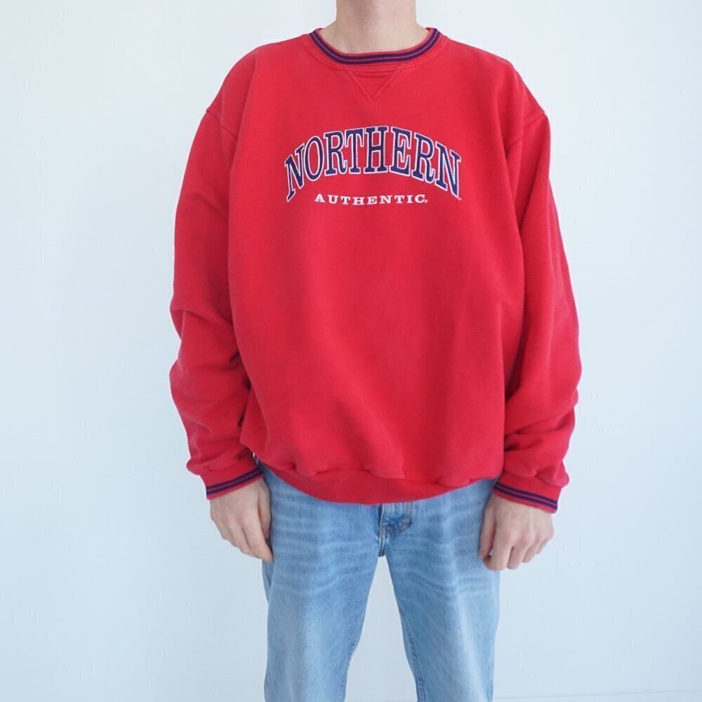 Vintage Northern Reflections Red Navy 100% Cotton Crewneck Varsity Sweater XL